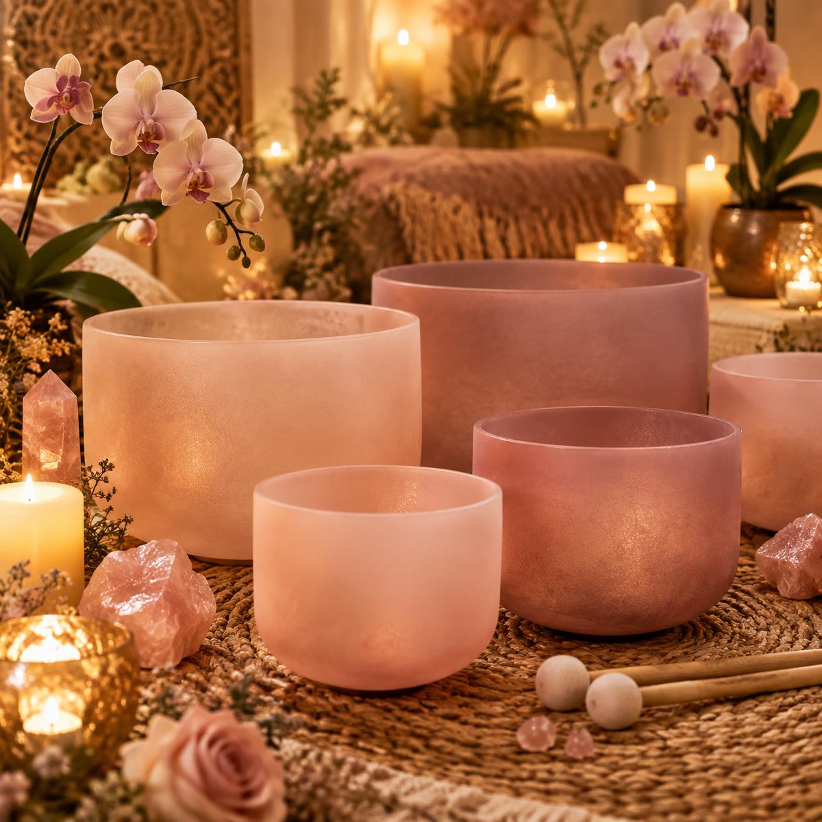 Good Vibes Meditation Sound Bath — crystal singing bowls, candles and orchids